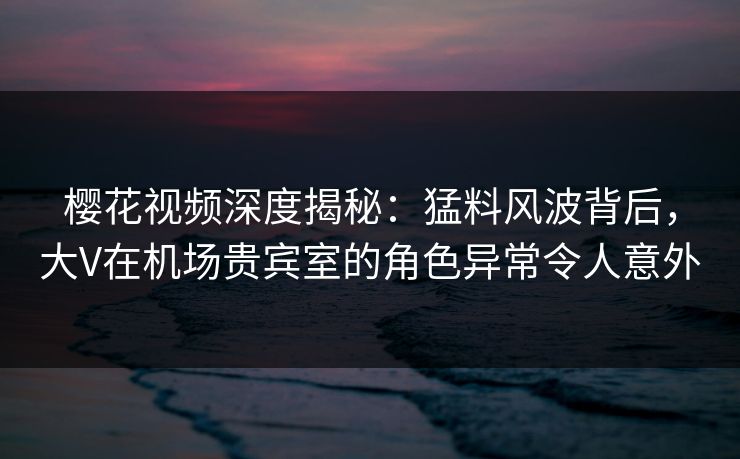 樱花视频深度揭秘：猛料风波背后，大V在机场贵宾室的角色异常令人意外