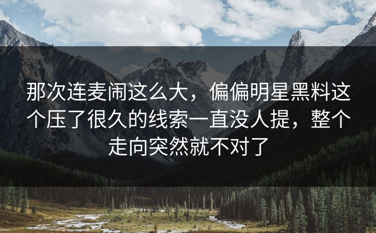 那次连麦闹这么大,偏偏明星黑料这个压了很久的线索一直没人提,整个走向突然就不对了